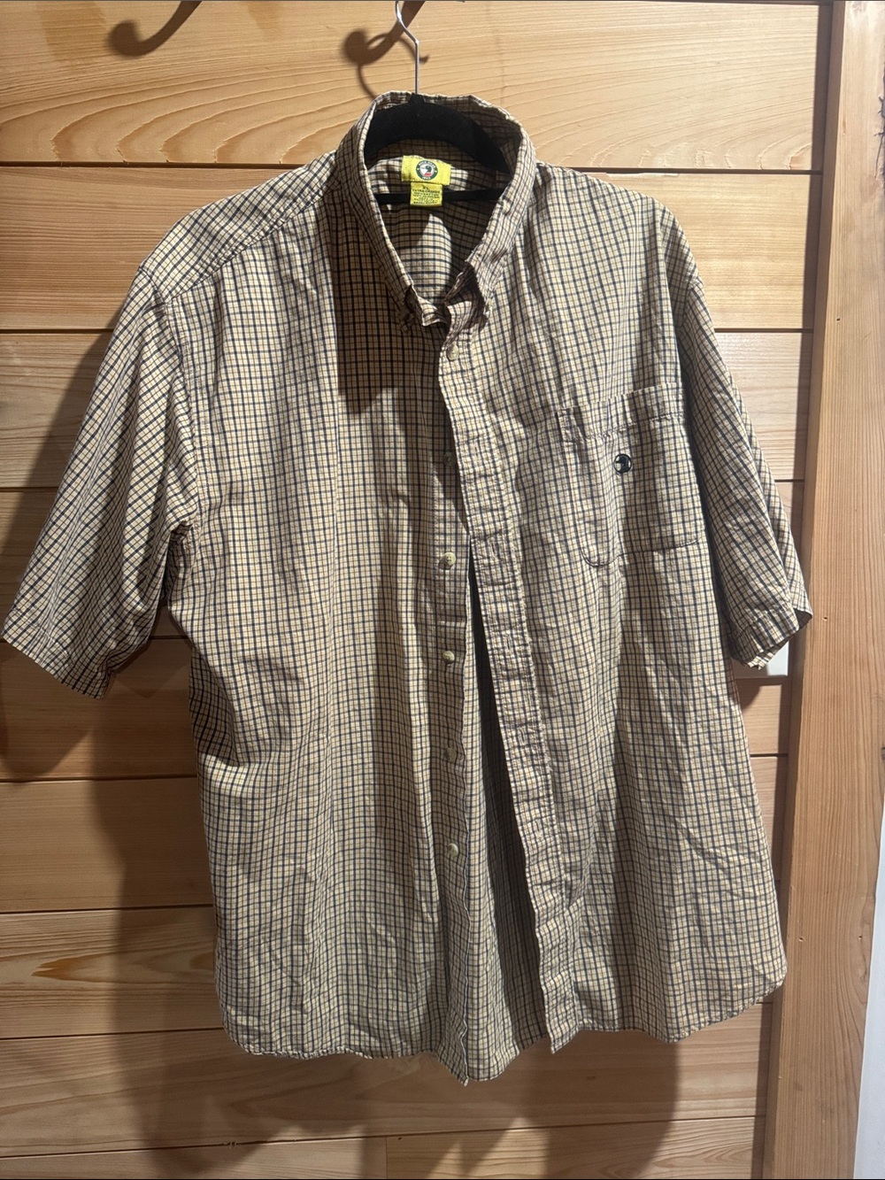 Vintage Duck Head Tan and Navy Plaid Short Sleeve Button-Down Shirt